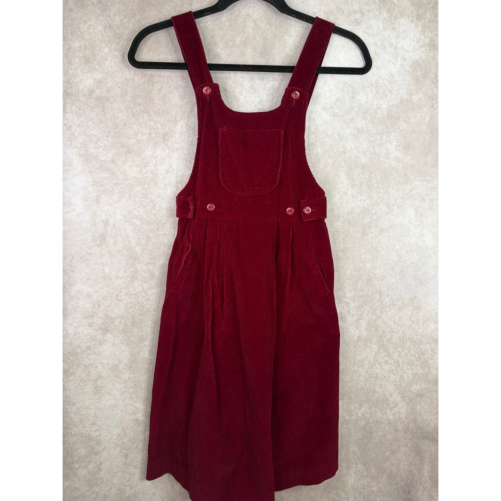 VTG Bloomingdales Alyssa Jumper Girls Burgundy Red Corduroy Pinafore Dress Large